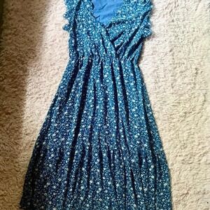 Cottage Core Whimsical Ruffle Prairie Peasant Tiered Skirt Dress Womens XL Boho